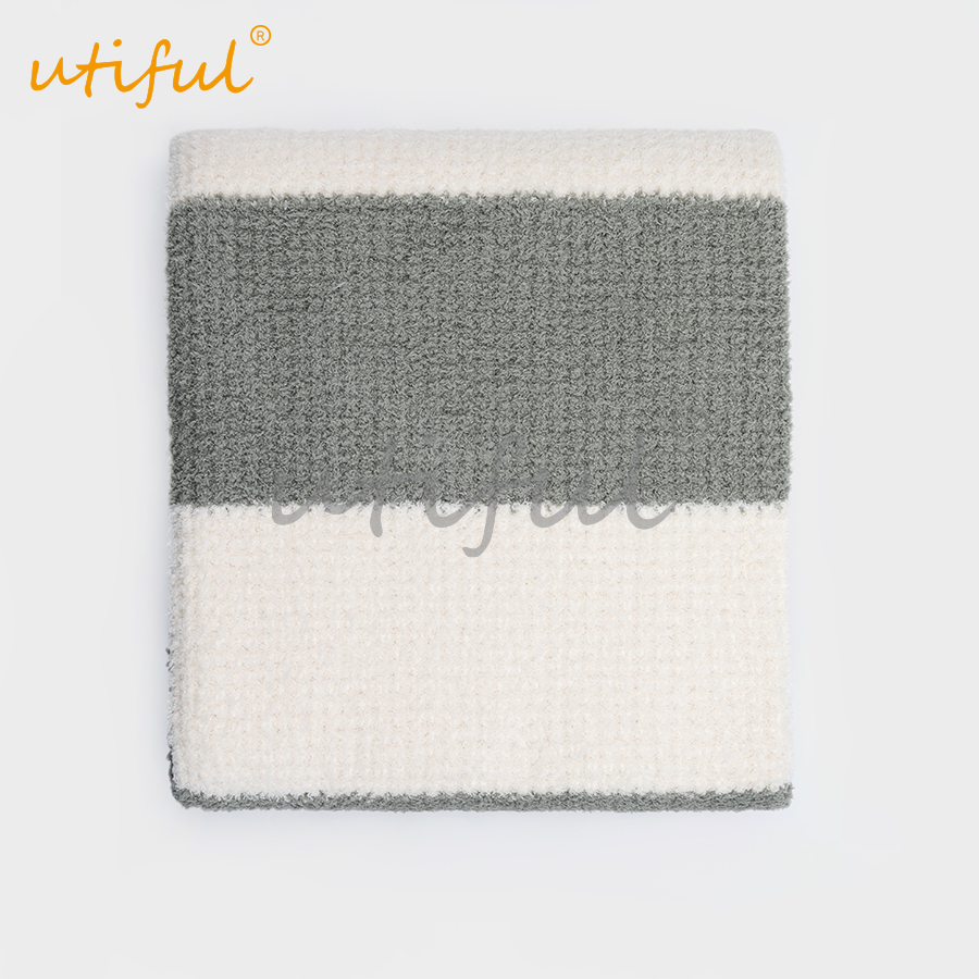Waffle and stripe half-plush knit throw
